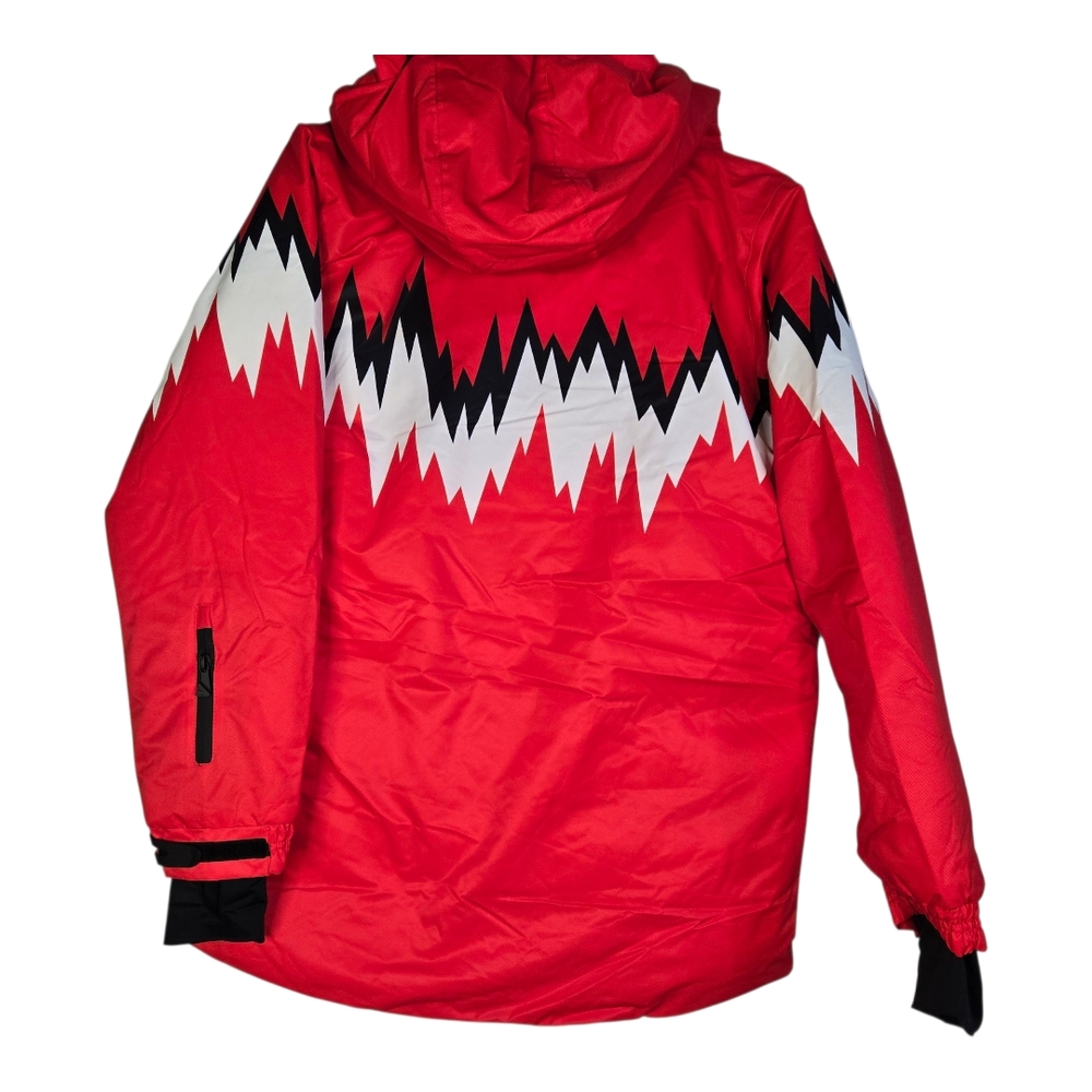 PHIBEE Youth, See Sizing, Red Outdoor Down Ski Jacket, Bold Zigzag Design- NWT - Picture 10 of 15